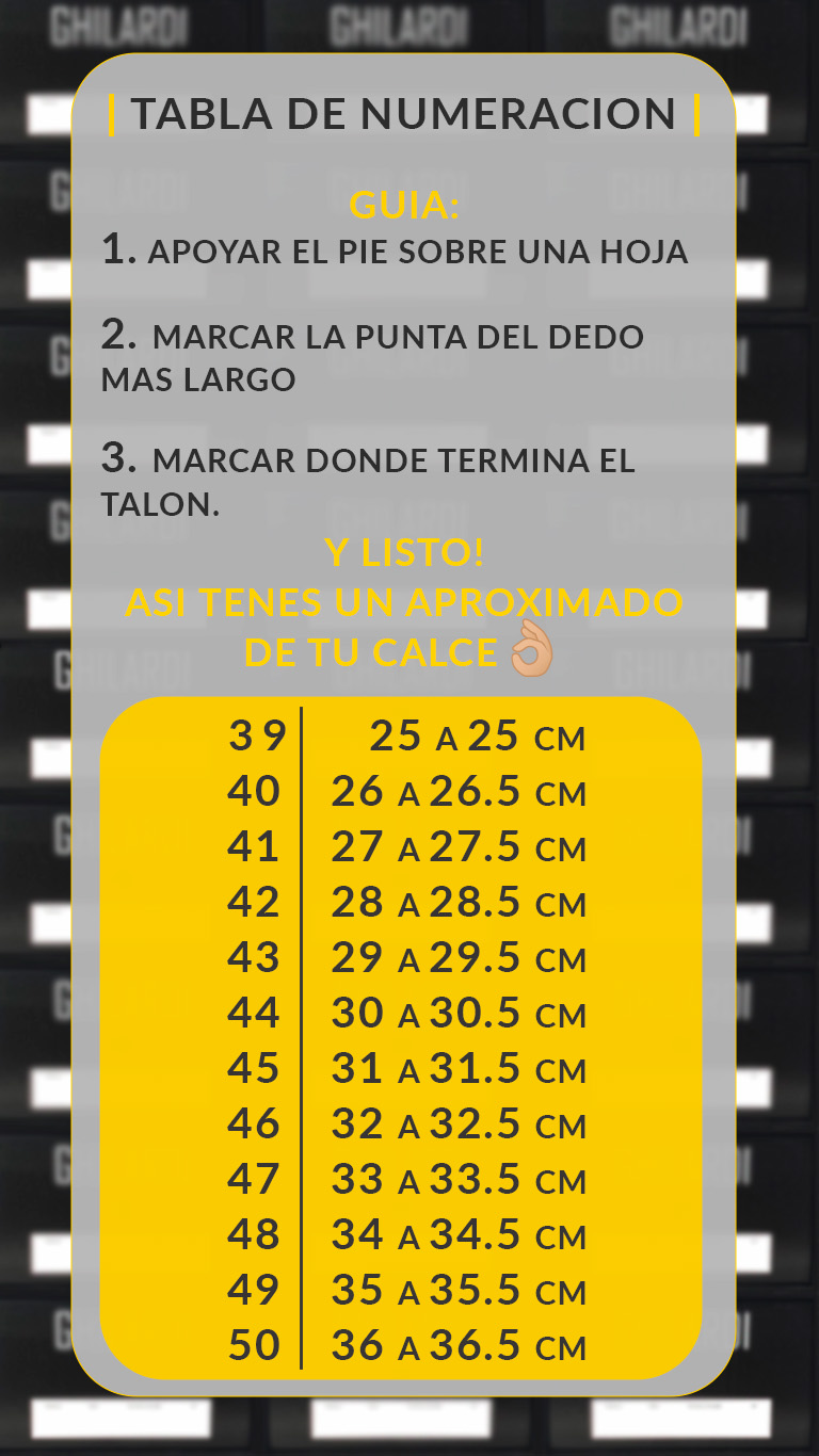 Tabla de talles para Hombre Ghilardi