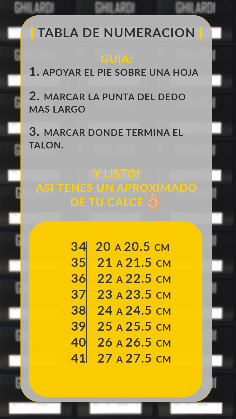 Planilla de Talles para Mujer Ghilardi